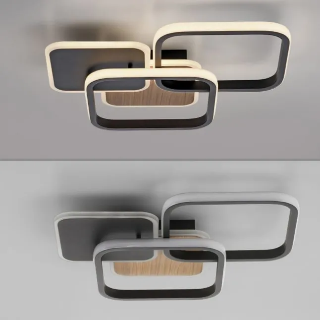 LED Deckenleuchte eckig schwarz mit Holzdekor warmweiß modern