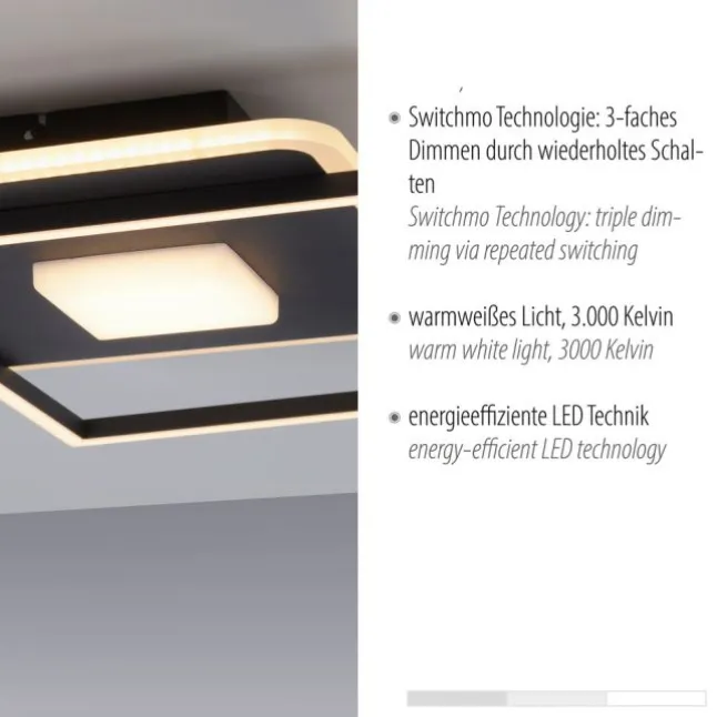 LED Deckenleuchte eckig Switchmo schwarz 3 Stufen Dimmung modern