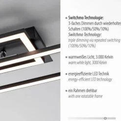LED Deckenleuchte flach längliche Rahmen schwarz warmweiß 3 Stufen Dimmung