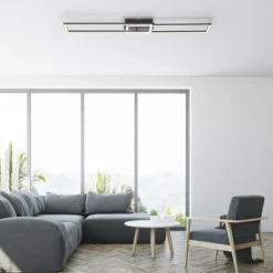 LED Deckenleuchte flach längliche Rahmen schwarz warmweiß 3 Stufen Dimmung