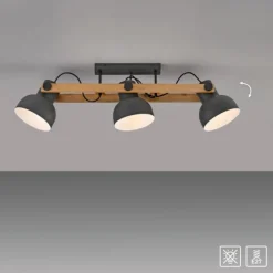 LED Deckenleuchte 3 flammig Akazienholz höhenverstellbar Industrial