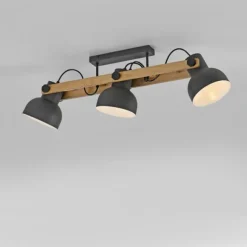 LED Deckenleuchte 3 flammig Akazienholz höhenverstellbar Industrial