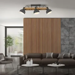 LED Deckenleuchte 3 flammig Akazienholz höhenverstellbar Industrial