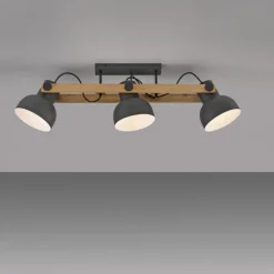 LED Deckenleuchte 3 flammig Akazienholz höhenverstellbar Industrial