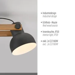 LED Deckenleuchte 2 flammig Akazienholz höhenverstellbar Industrial