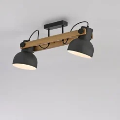 LED Deckenleuchte 2 flammig Akazienholz höhenverstellbar Industrial