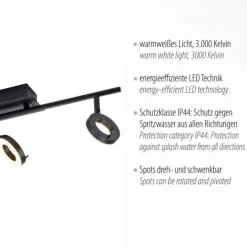 LED Deckenleuchte 3 flammig anthrazitfarbig drehbar IP44 warmweiß