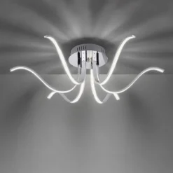 LED-Deckenleuchte, 6-flammig, chrom, 67x67 cm, filigrane Leuchtenarme