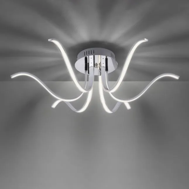 LED-Deckenleuchte, 6-flammig, chrom, 67x67 cm, filigrane Leuchtenarme