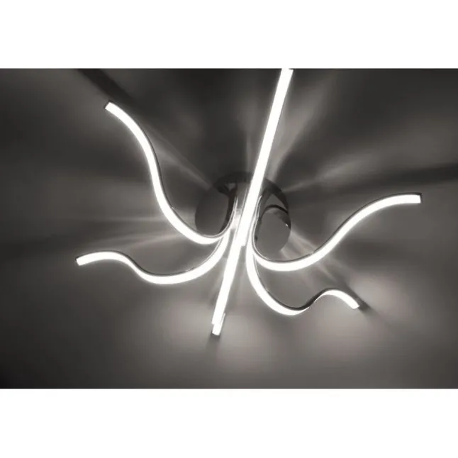 LED-Deckenleuchte, 6-flammig, chrom, 67x67 cm, filigrane Leuchtenarme
