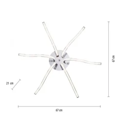 LED-Deckenleuchte, 6-flammig, chrom, 67x67 cm, filigrane Leuchtenarme