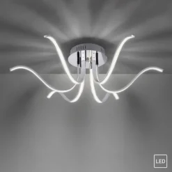 LED-Deckenleuchte, 6-flammig, chrom, 67x67 cm, filigrane Leuchtenarme