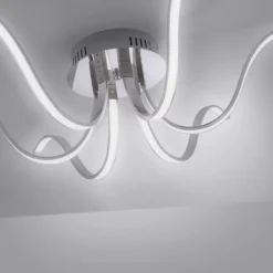 LED-Deckenleuchte, 6-flammig, chrom, 67x67 cm, filigrane Leuchtenarme