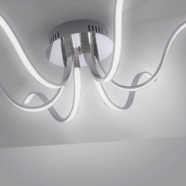 LED-Deckenleuchte, 6-flammig, chrom, 67x67 cm, filigrane Leuchtenarme