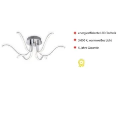 LED-Deckenleuchte, 6-flammig, chrom, 67x67 cm, filigrane Leuchtenarme