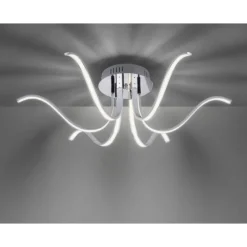 LED-Deckenleuchte, 6-flammig, chrom, 67x67 cm, filigrane Leuchtenarme