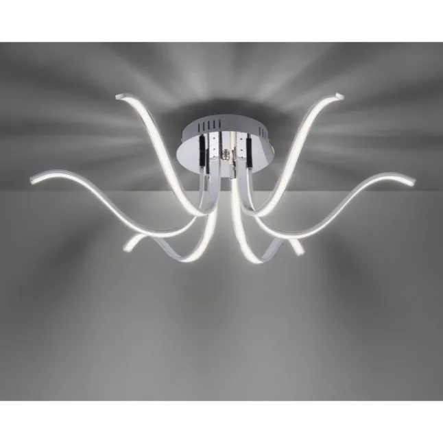 LED-Deckenleuchte, 6-flammig, chrom, 67x67 cm, filigrane Leuchtenarme
