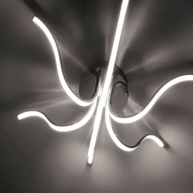 LED-Deckenleuchte, 6-flammig, chrom, 67x67 cm, filigrane Leuchtenarme