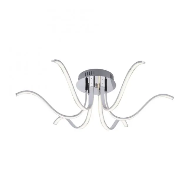 LED-Deckenleuchte, 6-flammig, chrom, 67x67 cm, filigrane Leuchtenarme