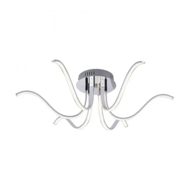 LED-Deckenleuchte, 6-flammig, chrom, 67x67 cm, filigrane Leuchtenarme