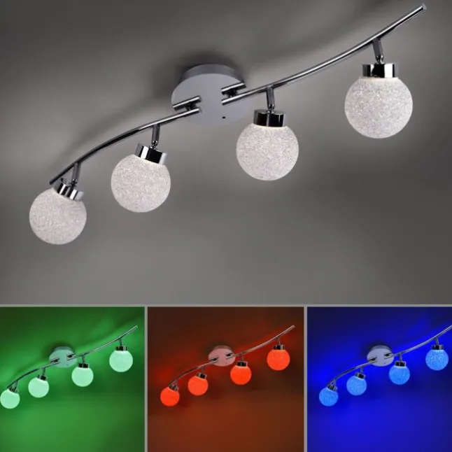 LED Deckenleuchte, 4-flammig, chrom, Strahlerleiste, dimmbar, Fernbedienung