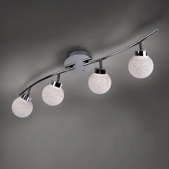 LED Deckenleuchte, 4-flammig, chrom, Strahlerleiste, dimmbar, Fernbedienung