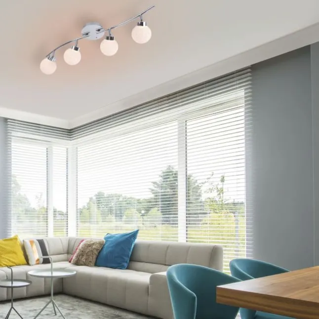 LED Deckenleuchte, 4-flammig, chrom, Strahlerleiste, dimmbar, Fernbedienung