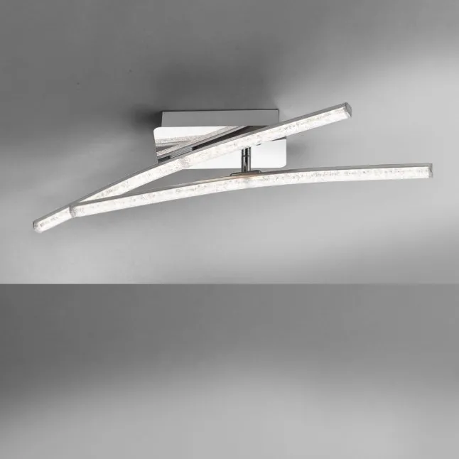 LED Deckenleuchte, 2flammig, chrom, 2 Leuchtenarme, modern, Kristalloptik