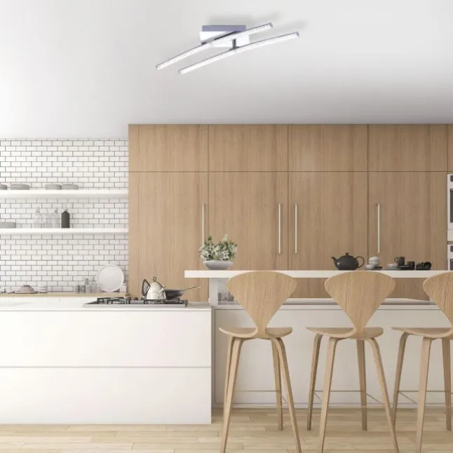 LED Deckenleuchte, 2flammig, chrom, 2 Leuchtenarme, modern, Kristalloptik