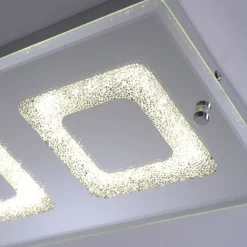 LED Deckenleuchte, 2-flammig, chrom, Glas, Kristalloptik, rechteckig
