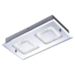 LED Deckenleuchte, 2-flammig, chrom, Glas, Kristalloptik, rechteckig