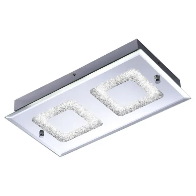 LED Deckenleuchte, 2-flammig, chrom, Glas, Kristalloptik, rechteckig