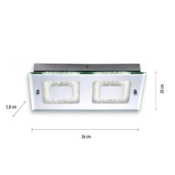 LED Deckenleuchte, 2-flammig, chrom, Glas, Kristalloptik, rechteckig