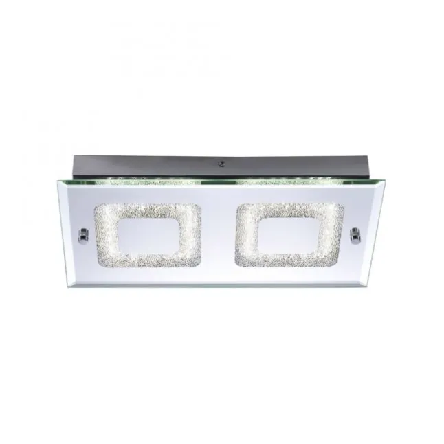LED Deckenleuchte, 2-flammig, chrom, Glas, Kristalloptik, rechteckig