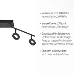 LED Deckenleuchte 4 flammige anthrazitfarbig drehbar IP44 warmweiß