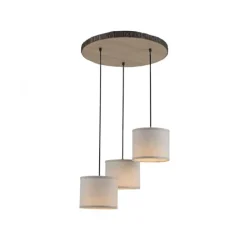 LED-Deckenleuchte, 3-flammig, Holz, Stoffschirme, 3xE27