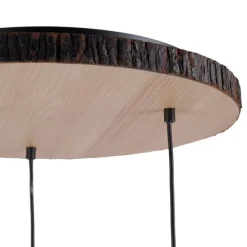 LED-Deckenleuchte, 3-flammig, Holz, Stoffschirme, 3xE27