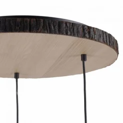 LED-Deckenleuchte, 3-flammig, Holz, Stoffschirme, 3xE27