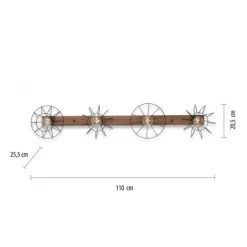 LED Deckenleuchte 4 flammig Holzdekor schwarze Metallschirme rustikal