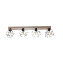 LED Deckenleuchte 4 flammig Holzdekor schwarze Metallschirme rustikal