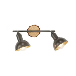 LED Deckenleuchte 2-flammig Metall Holz-natur grau Spots schwenkbar