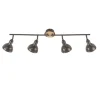LED Deckenleuchte 4-flammig Metall Holz-natur grau Spots schwenkbar