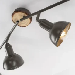 LED Deckenleuchte 4-flammig Metall Holz-natur grau Spots schwenkbar