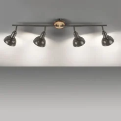 LED Deckenleuchte 4-flammig Metall Holz-natur grau Spots schwenkbar