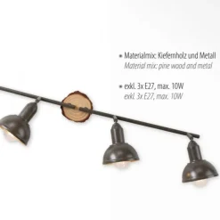 LED Deckenleuchte 4-flammig Metall Holz-natur grau Spots schwenkbar