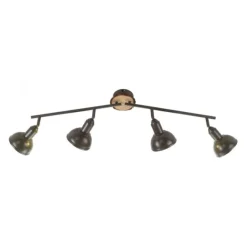 LED Deckenleuchte 4-flammig Metall Holz-natur grau Spots schwenkbar