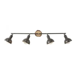 LED Deckenleuchte 4-flammig Metall Holz-natur grau Spots schwenkbar
