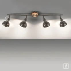 LED Deckenleuchte 4-flammig Metall Holz-natur grau Spots schwenkbar