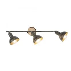 LED Deckenleuchte 3-flammig Metall Holz-natur grau Spots schwenkbar