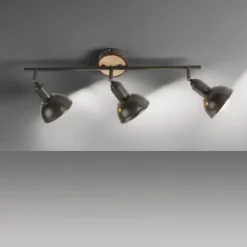 LED Deckenleuchte 3-flammig Metall Holz-natur grau Spots schwenkbar